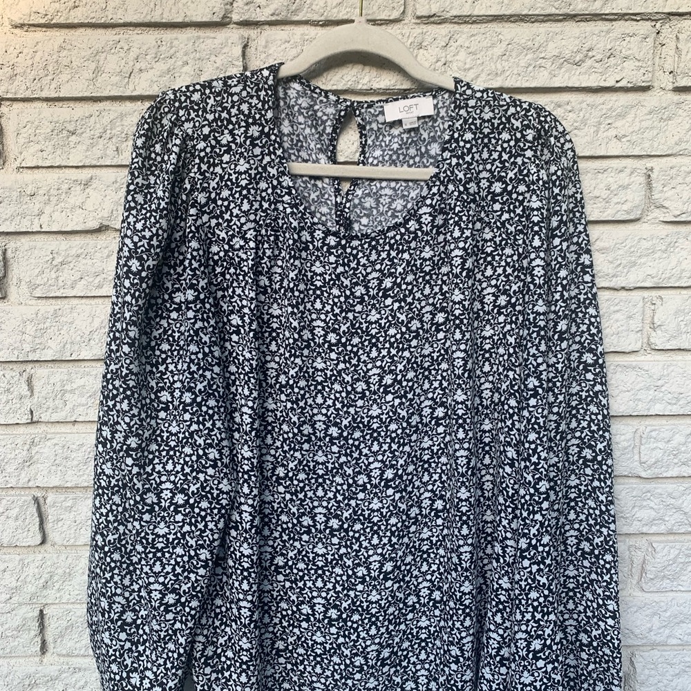 Loft Black and White Floral Blouse
